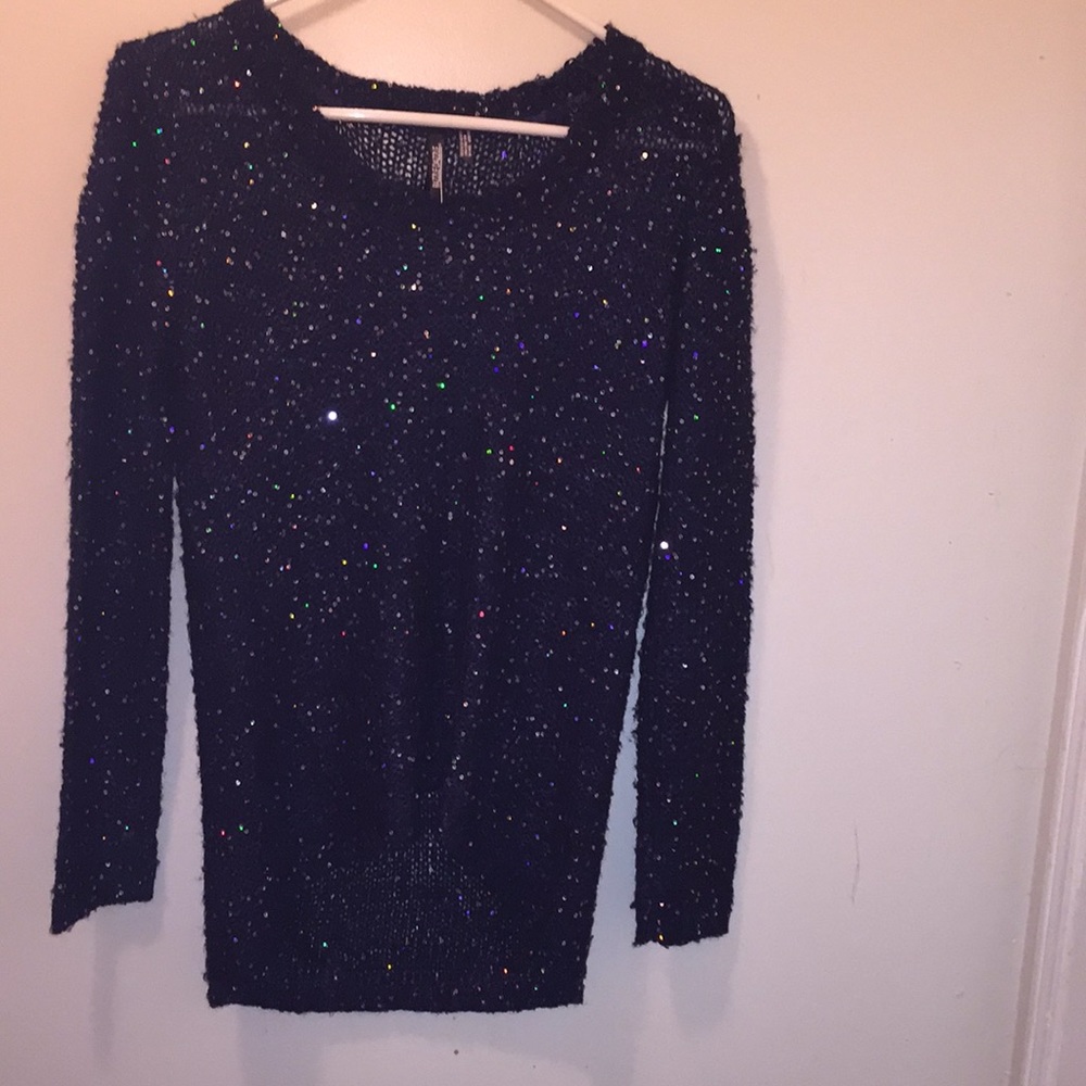 Sparkly High/Low Black Sweater